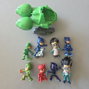 Lot of PJ Masks Action Figures Catboy Owlette Night Ninja Romeo Gecko Mobile